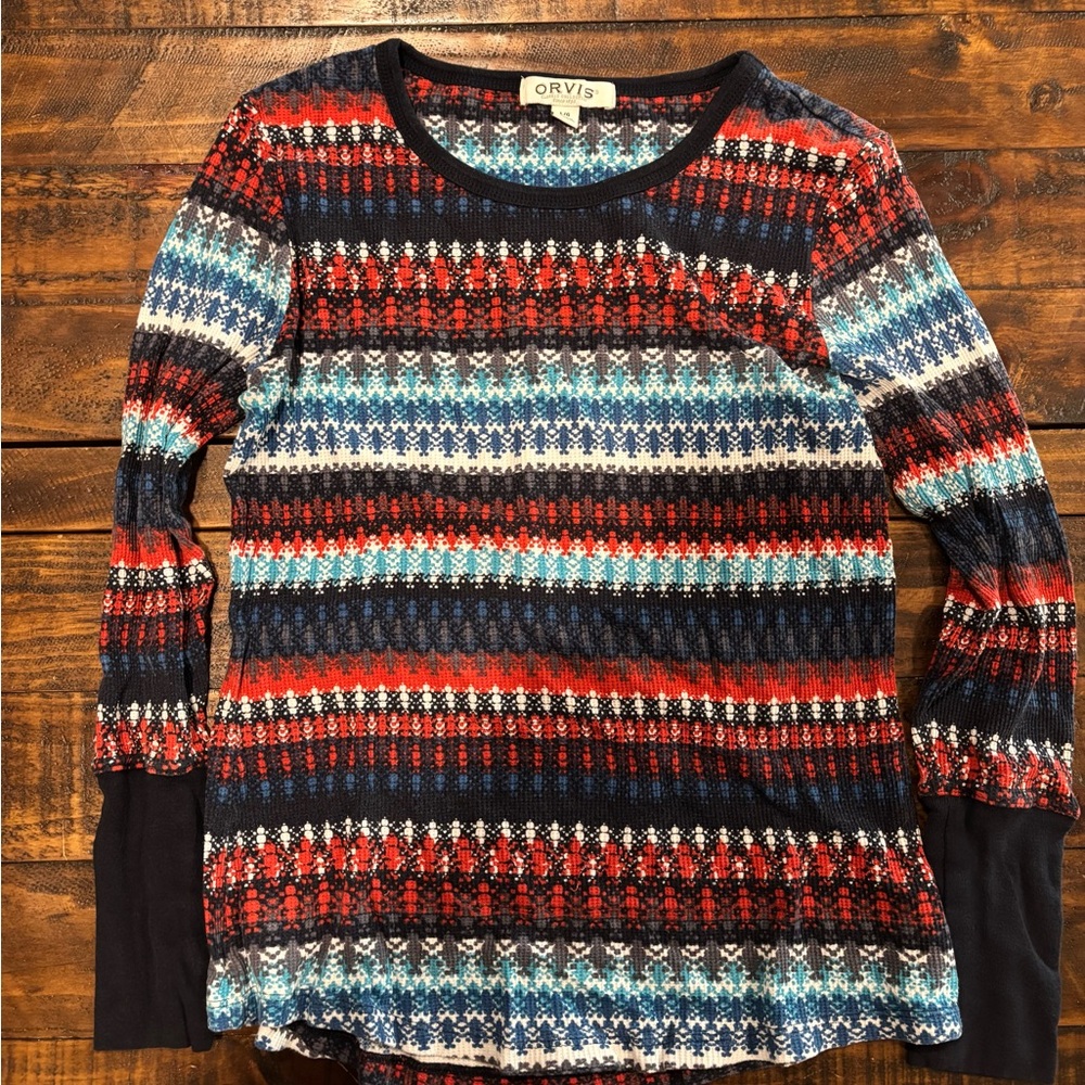 Orvis Women's Red and Blue Striped Long Sleeve Top